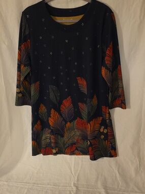 Serengeti Navy Leaf-Print Ponte Dress with Multicolor Leaves